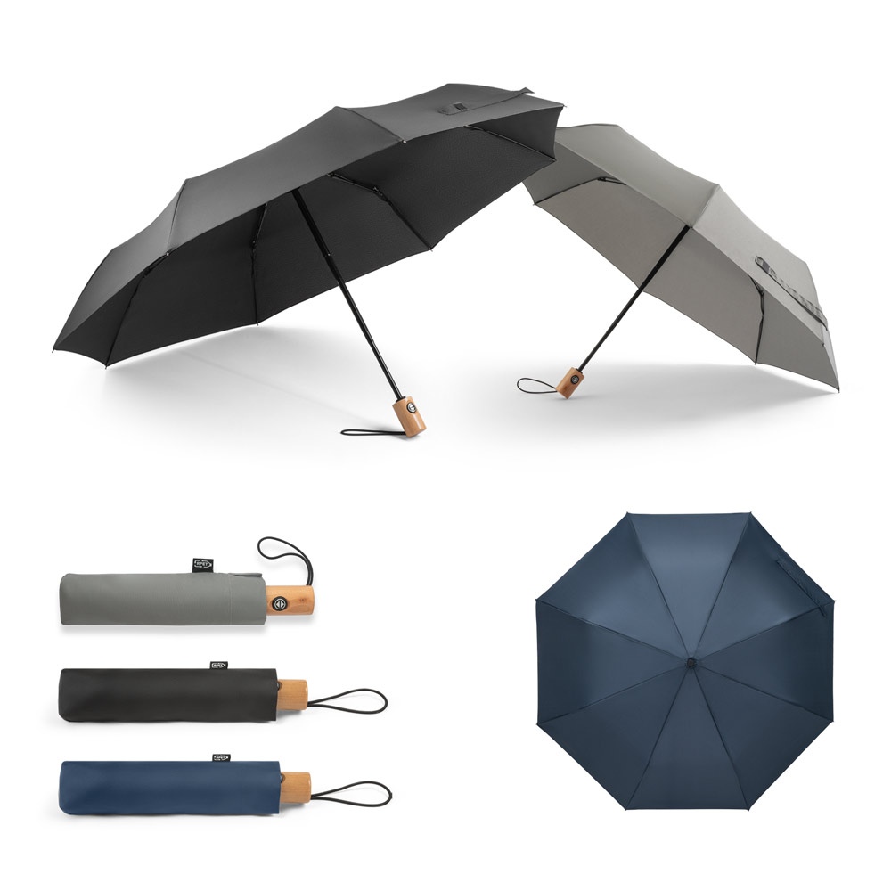 RIVER. Parapluie pliable en polyester recyclé (100% rPET) 190T pongé à ouverture et fermeture automatiques