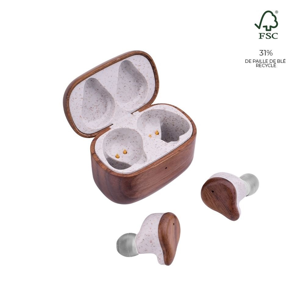 Ecouteurs Bluetooth recyclé bois &amp; paille de blé FSC avec étui de charge - BLAUPUNKT 2