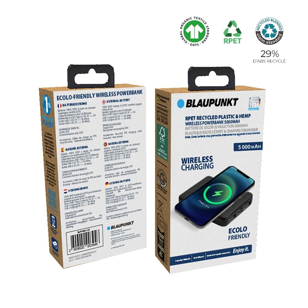 Batterie de secours induction RPET et Chanvre 5 000mAh - BLAUPUNKT 5