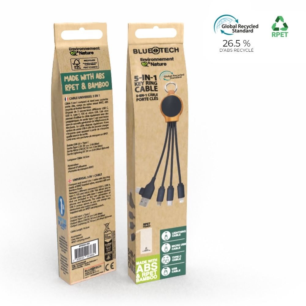 Câble porte clés recyclé 5-en-1 avec LED - BLUETECH 5