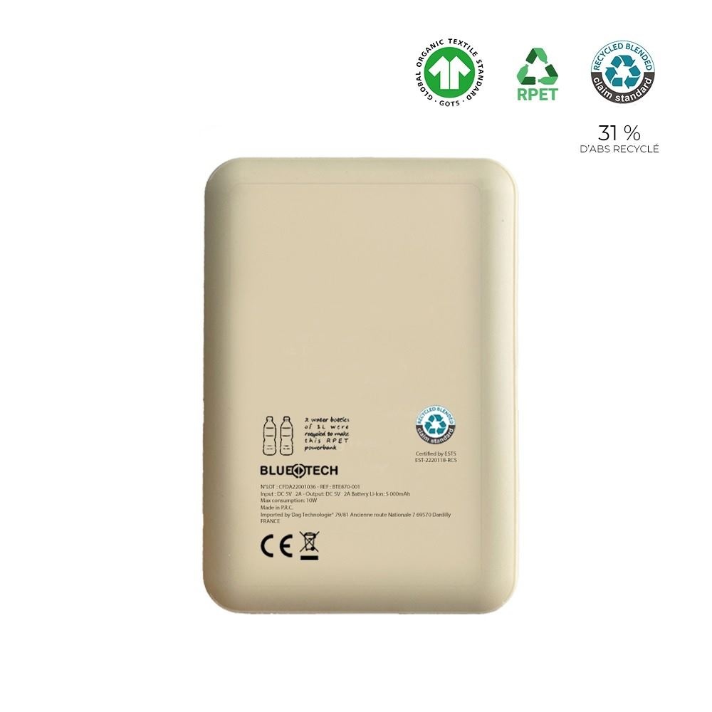 Batterie de secours RPET &amp; chanvre organique 5 000mAh - BLUETECH 3