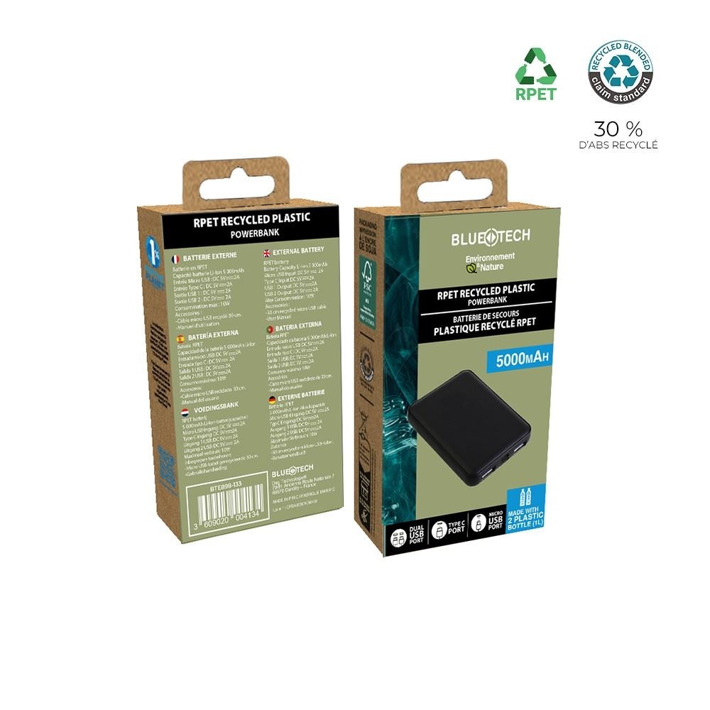Batterie de secours RPET avec LED 5 000mAh - BLUETECH 5