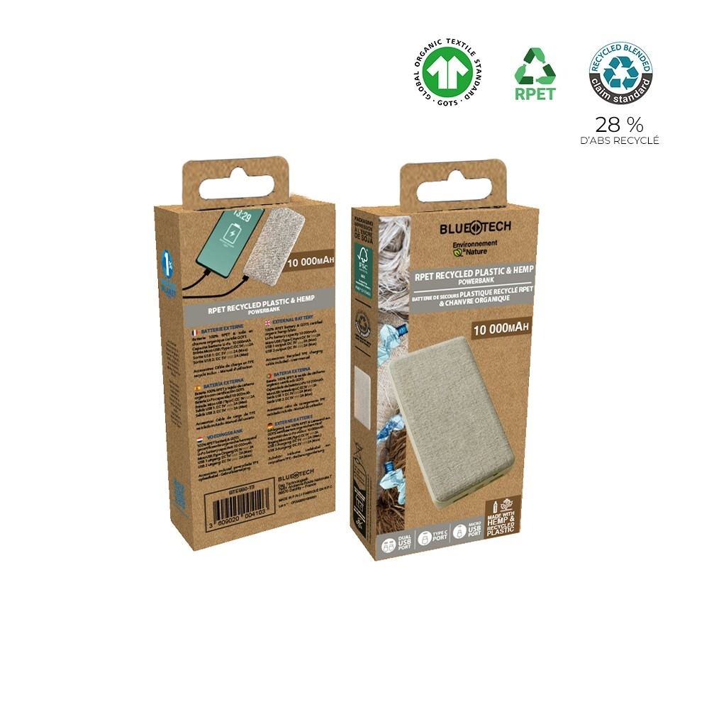 Batterie de secours RPET &amp; chanvre organique 10 000mAh - BLUETECH 5