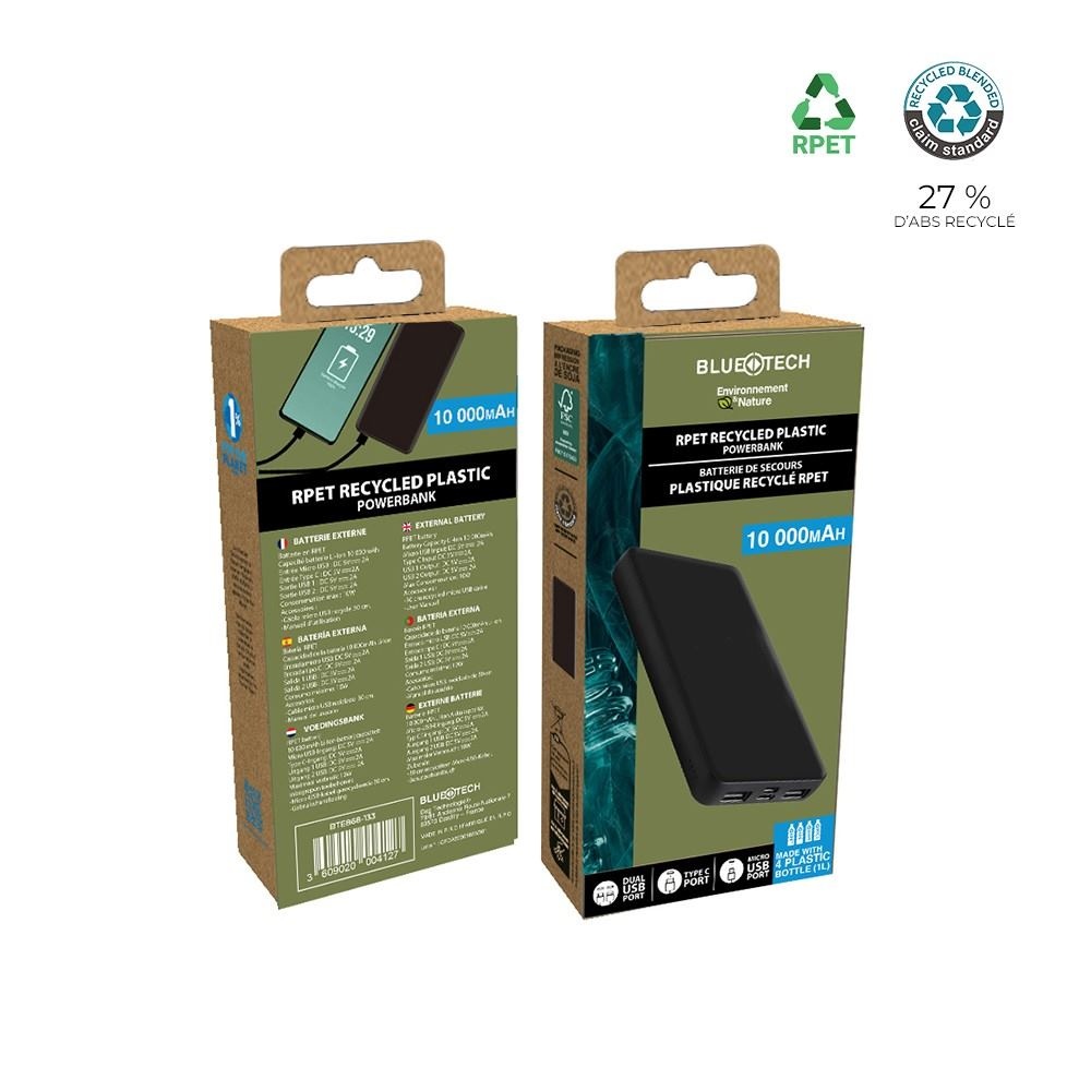 Batterie de secours RPET avec LED 10 000mAh - BLUETECH 5
