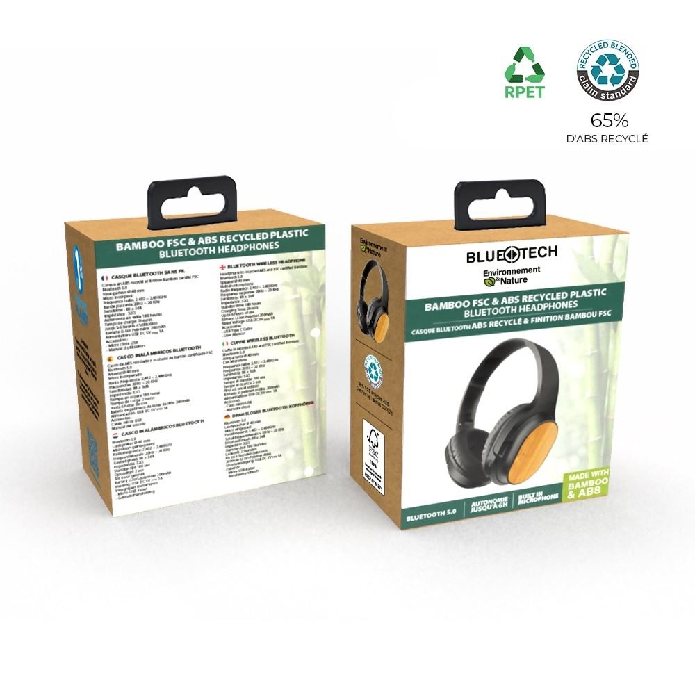 Casque Bluetooth ABS recyclé et bambou FSC - BLUETECH 4