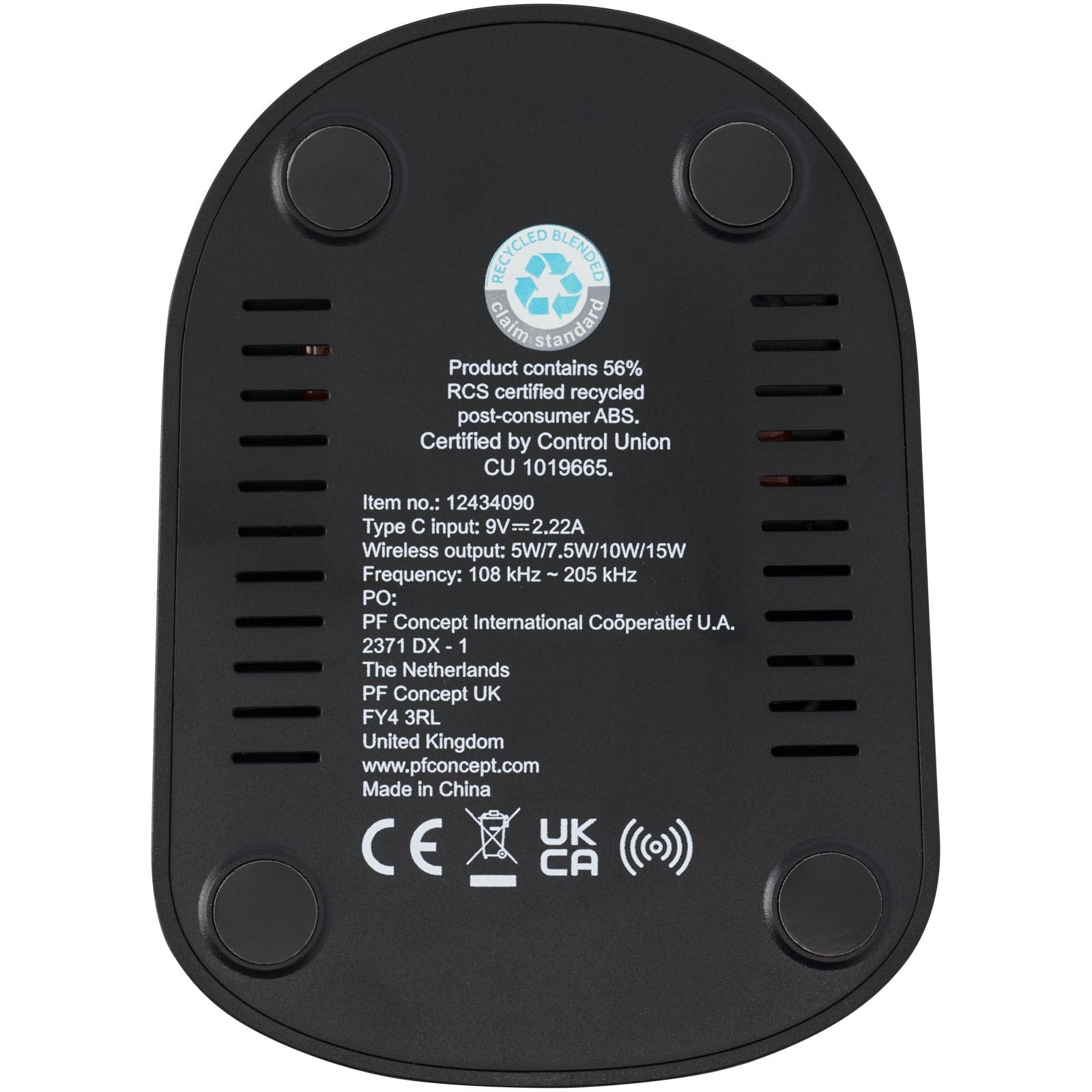 Socle de charge sans fil Loop de 15 W à double bobine en plastique recyclé certifié RCS 7