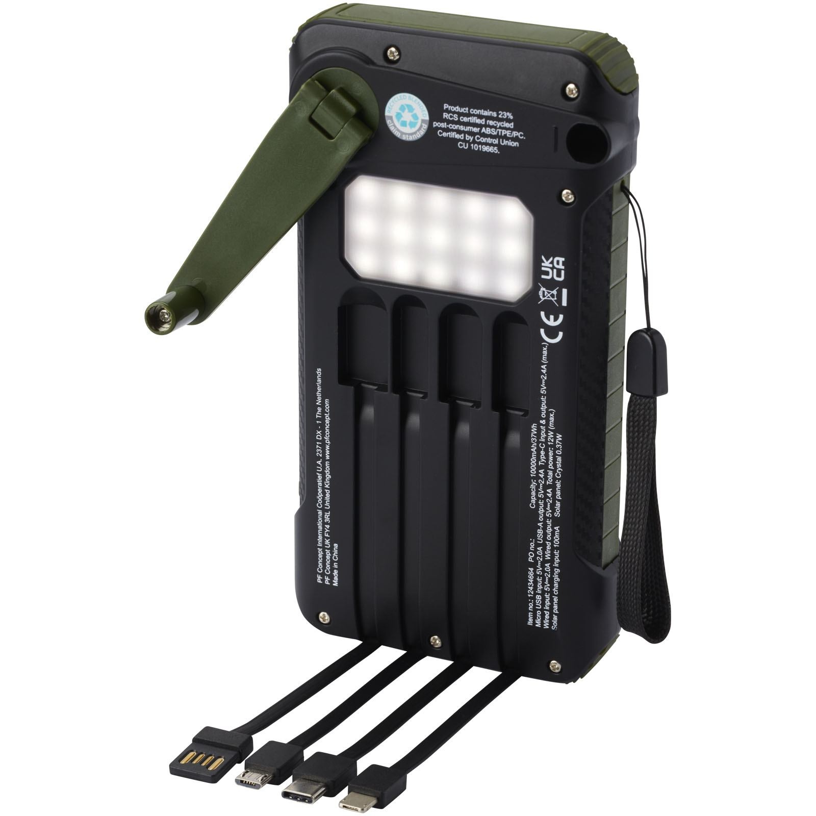 Batterie de secours Soldy solaire à dynamo en plastique recyclé RCS de 10 000 mAh 6