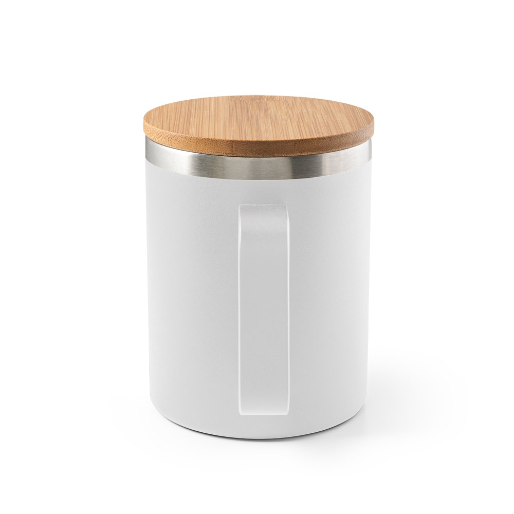 LAUDA. Mug en acier inoxydable recyclé à 90% avec couvercle en bambou 420 mL 12