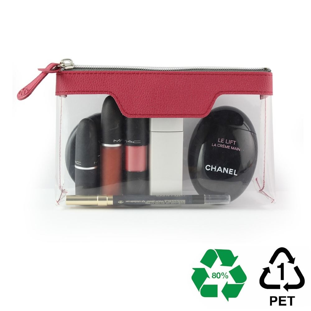 Trousse zippée transparente 185 x 120 x 60 mm en rPET
