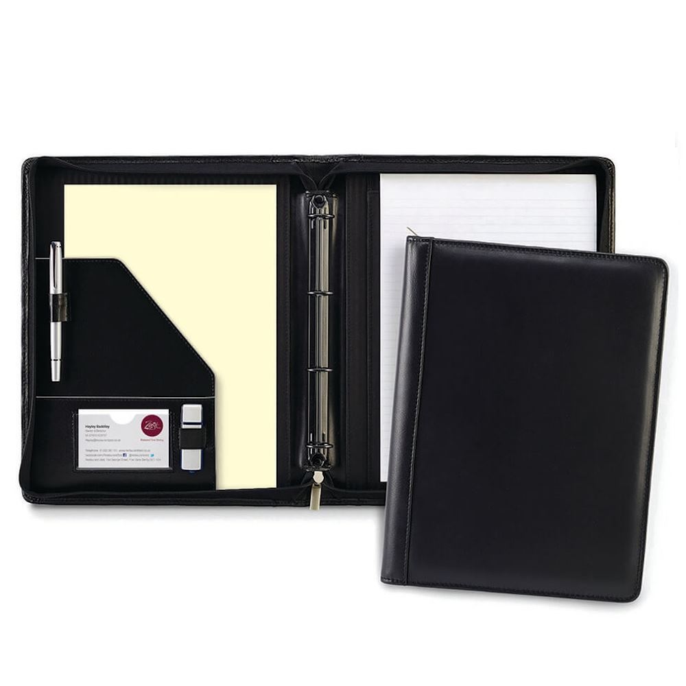 Conférencier zippé A4 avec anneaux en cuir Ascot 2