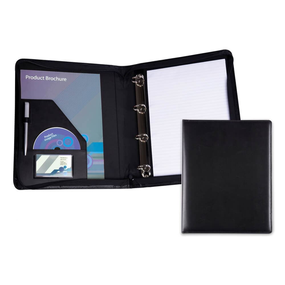 Conférencier zippé A4 avec anneaux en simili Belluno noir