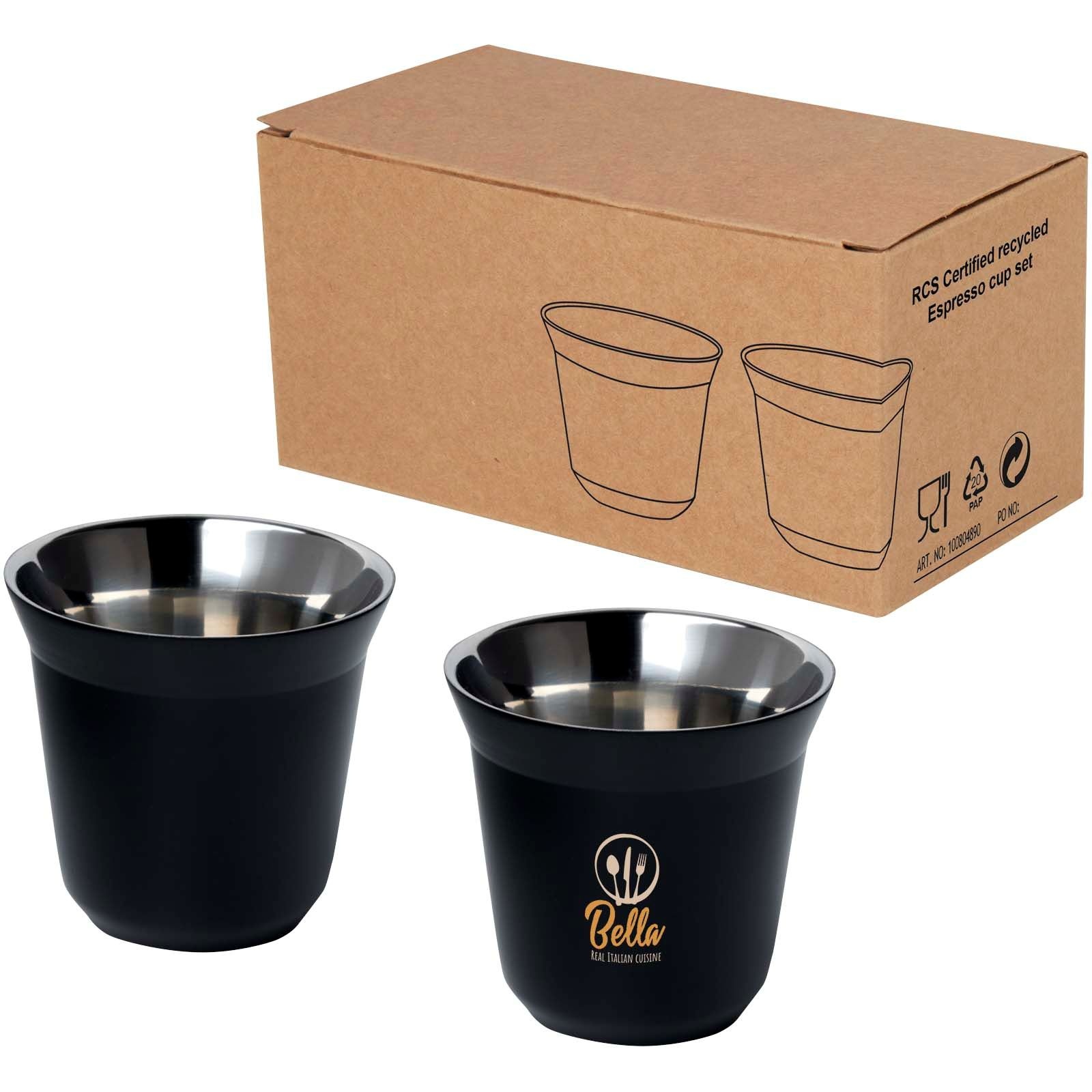 Ensemble de tasses à espresso en acier inoxydable Duo de 80 ml certifié RCS 6