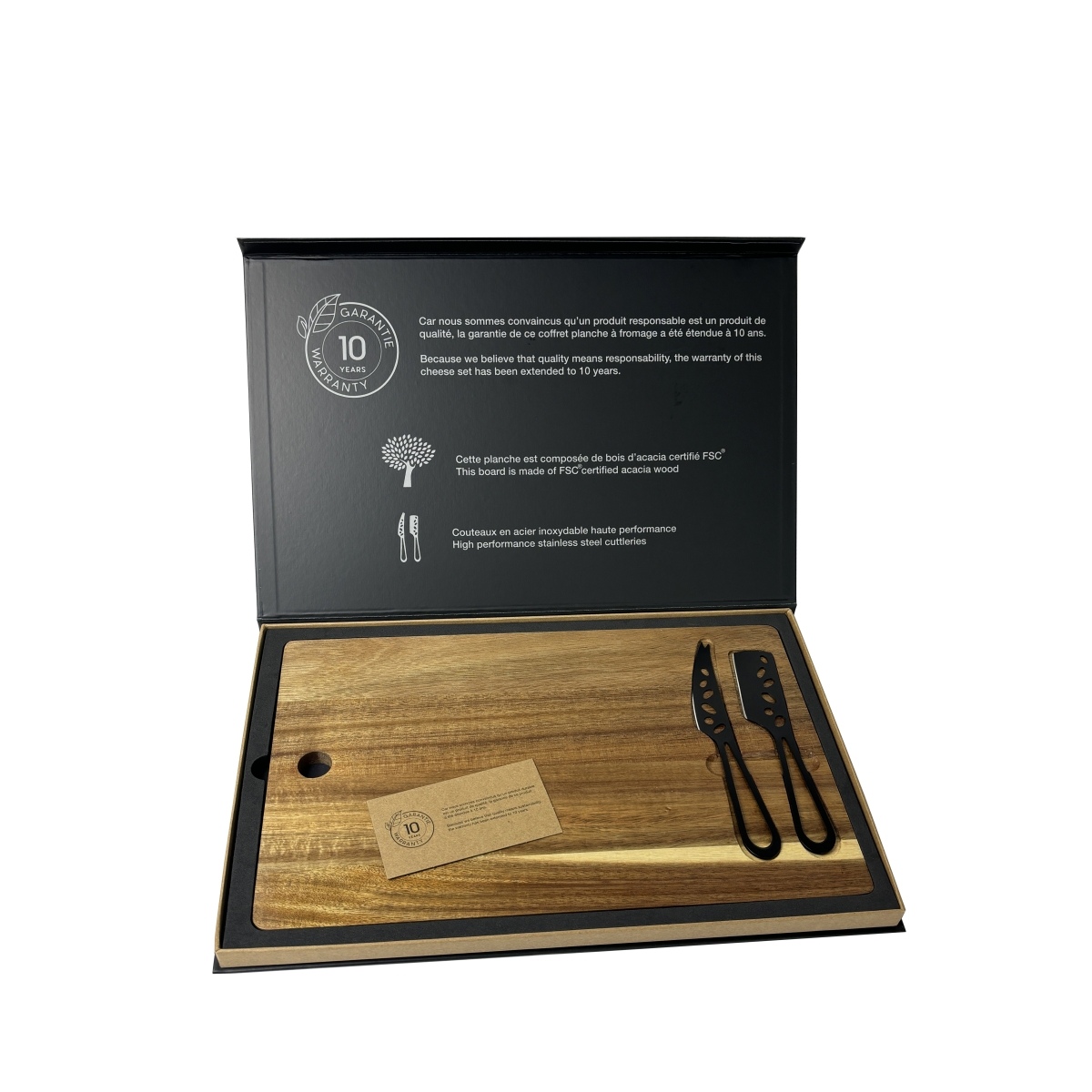 Set de planche et couteaux à fromage FSC 100% acacia (Stock) 5