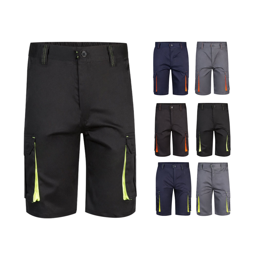 VL HEMERA. Bermuda stretch bicolore, multipoches (240g/m²), en coton (46%), EME (38%) et polyester (16%)