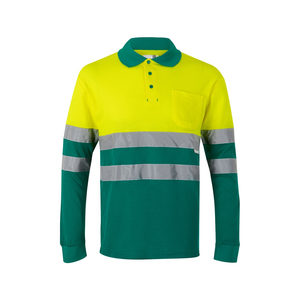VL PLUTO. Polo piqué bicolore (150g/m²) à manches longues, en coton (55%) et polyester (45%) 4