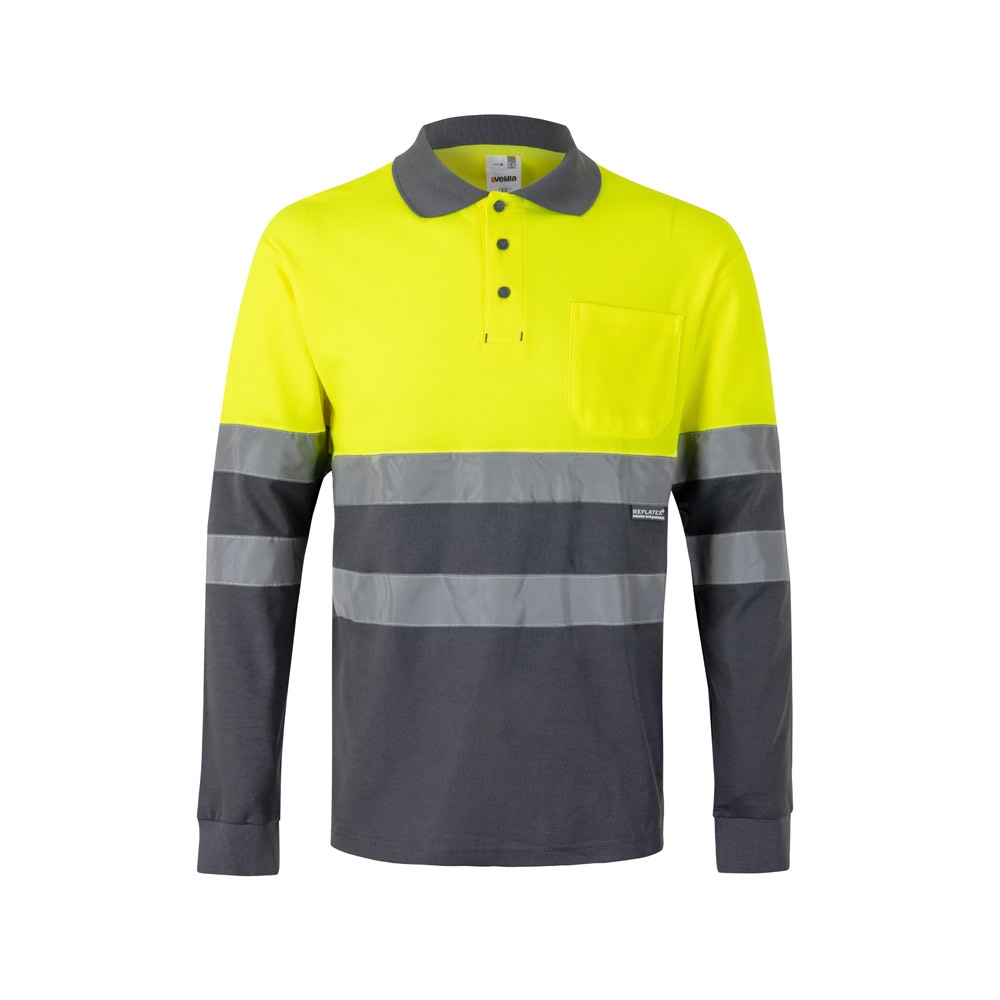 VL PLUTO LARGE. Polo piqué bicolore (150g/m²) à manches longues, en coton (55%) et polyester (45%) 3