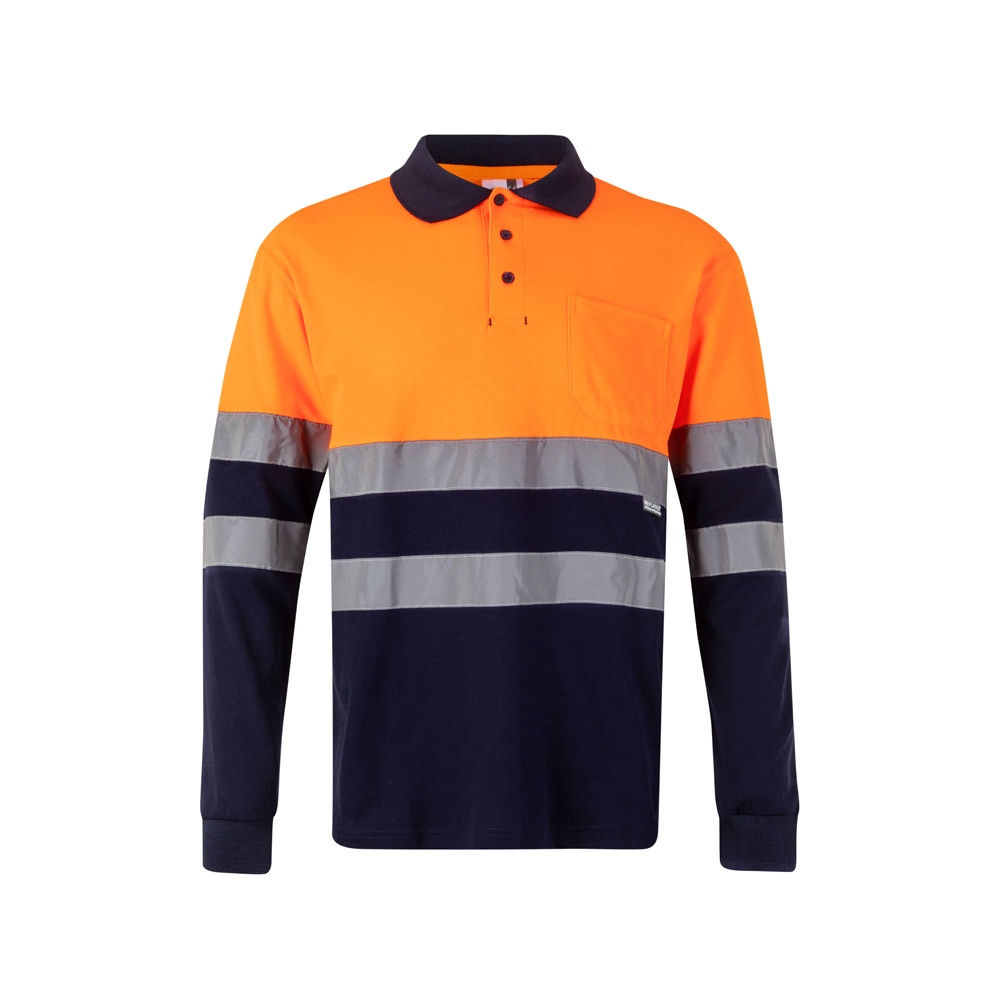 VL PLUTO LARGE. Polo piqué bicolore (150g/m²) à manches longues, en coton (55%) et polyester (45%) 5