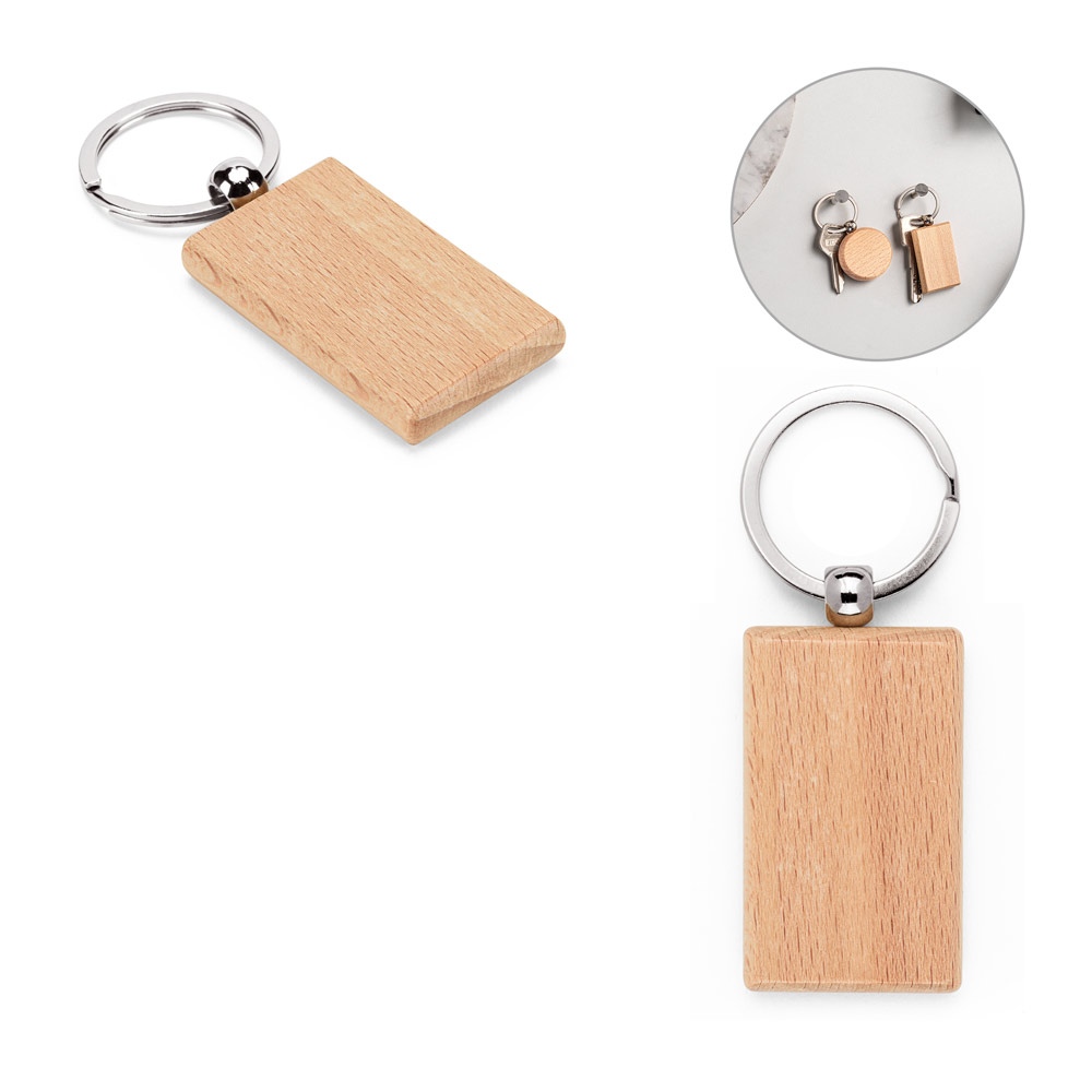 STEWIE. Porte-clés rectangulaire en bois de hêtre