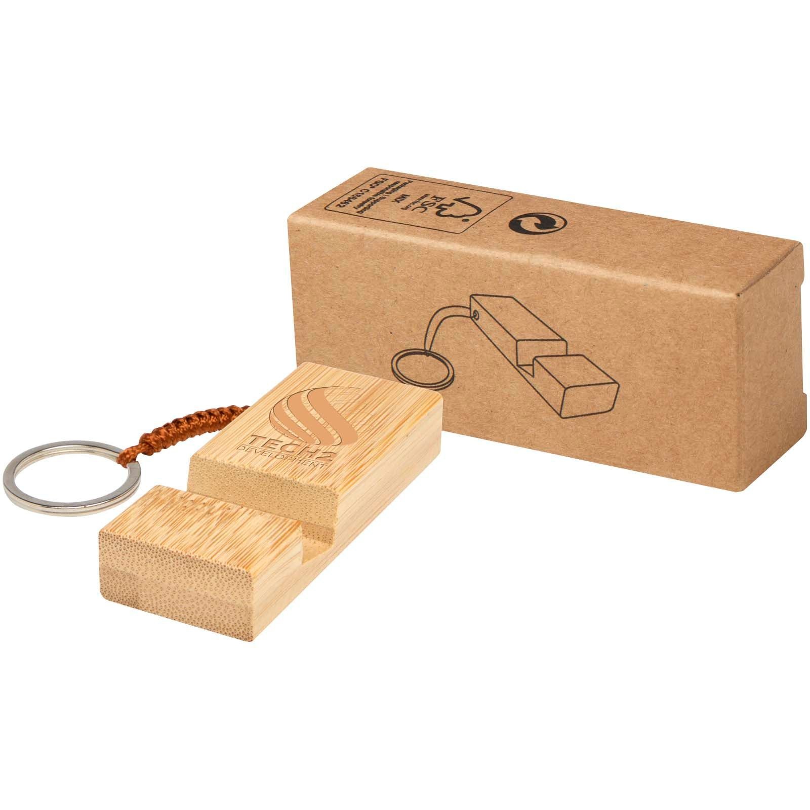 Support de téléphone en bambou Bosona avec porte-clés 4