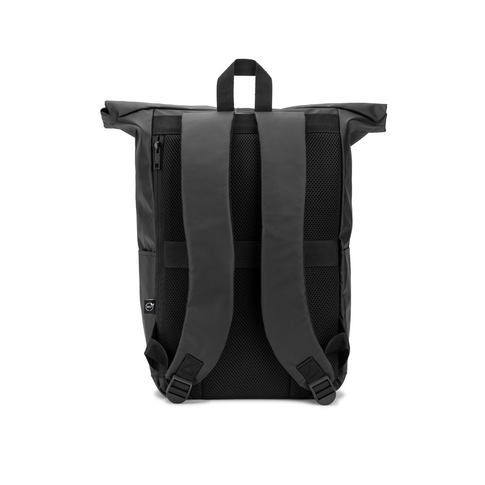 OSASCO BPACK. Sac à dos avec système de fermeture à glissière permettant de rouler la partie supérieure pour l'adapter au volume du sac à dos, fabriqué en polyester recyclé 600D 10