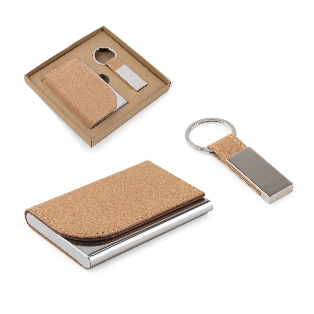 GOSLING. Set composé d'un porte-cartes et d'un porte-clés, tous deux en métal et en liège