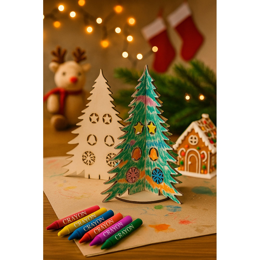 PINERY. Arbre de Noël en bois pliable à colorier 3