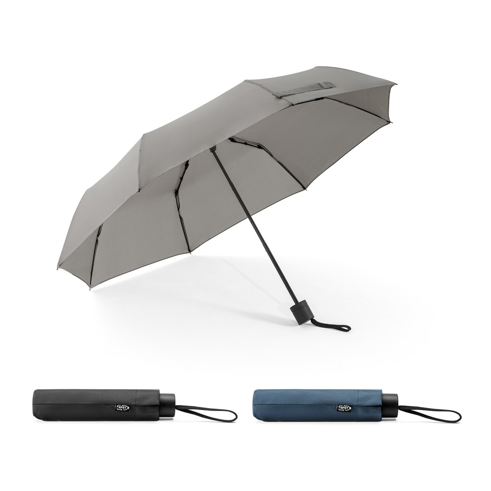 AIDEN. Parapluie 21" en polyester recyclé (100% rPET) pongé 190T, pliable en 3 parties