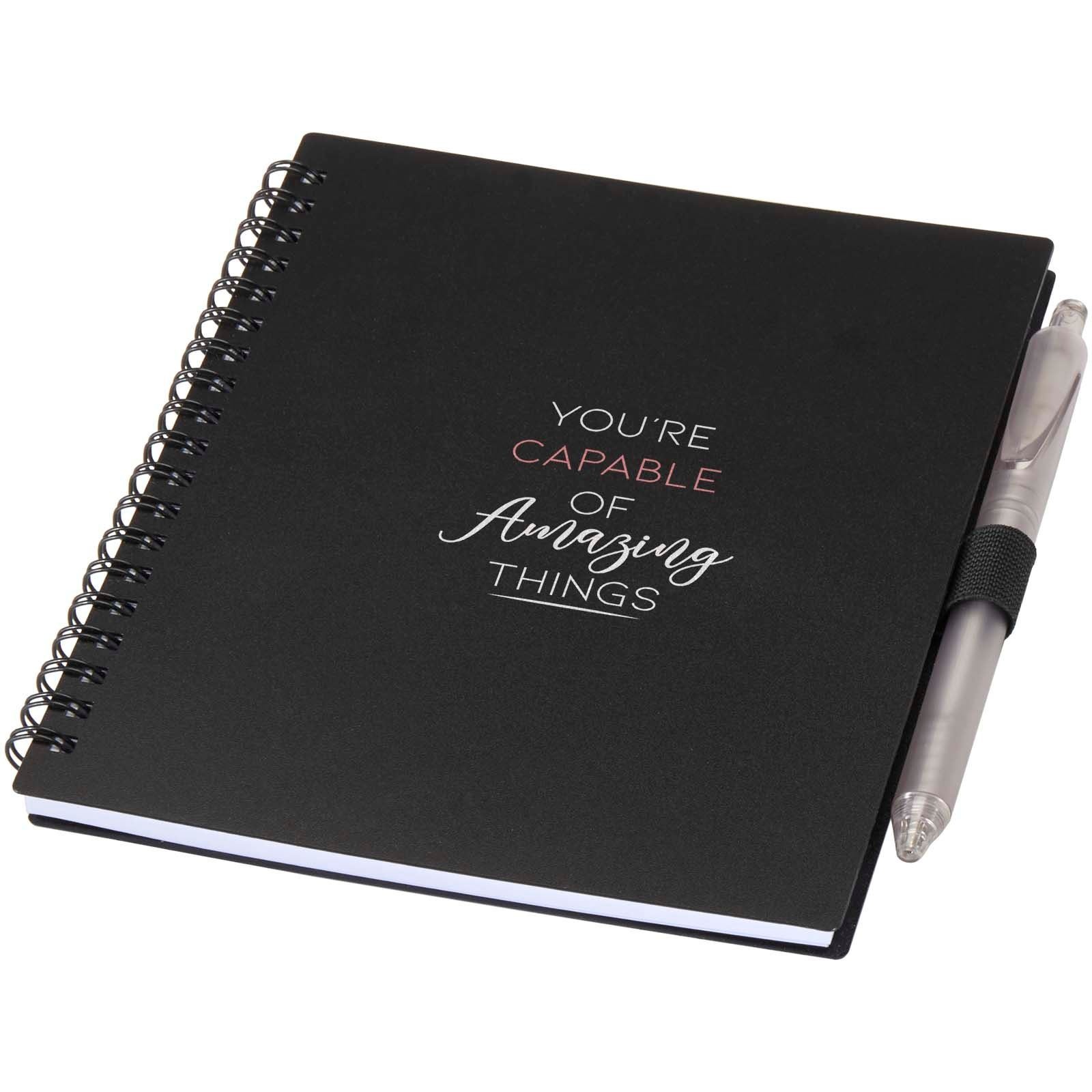 Ensemble carnet à couverture souple en plastique recyclé et stylo bille (encre bleue) Niove 10