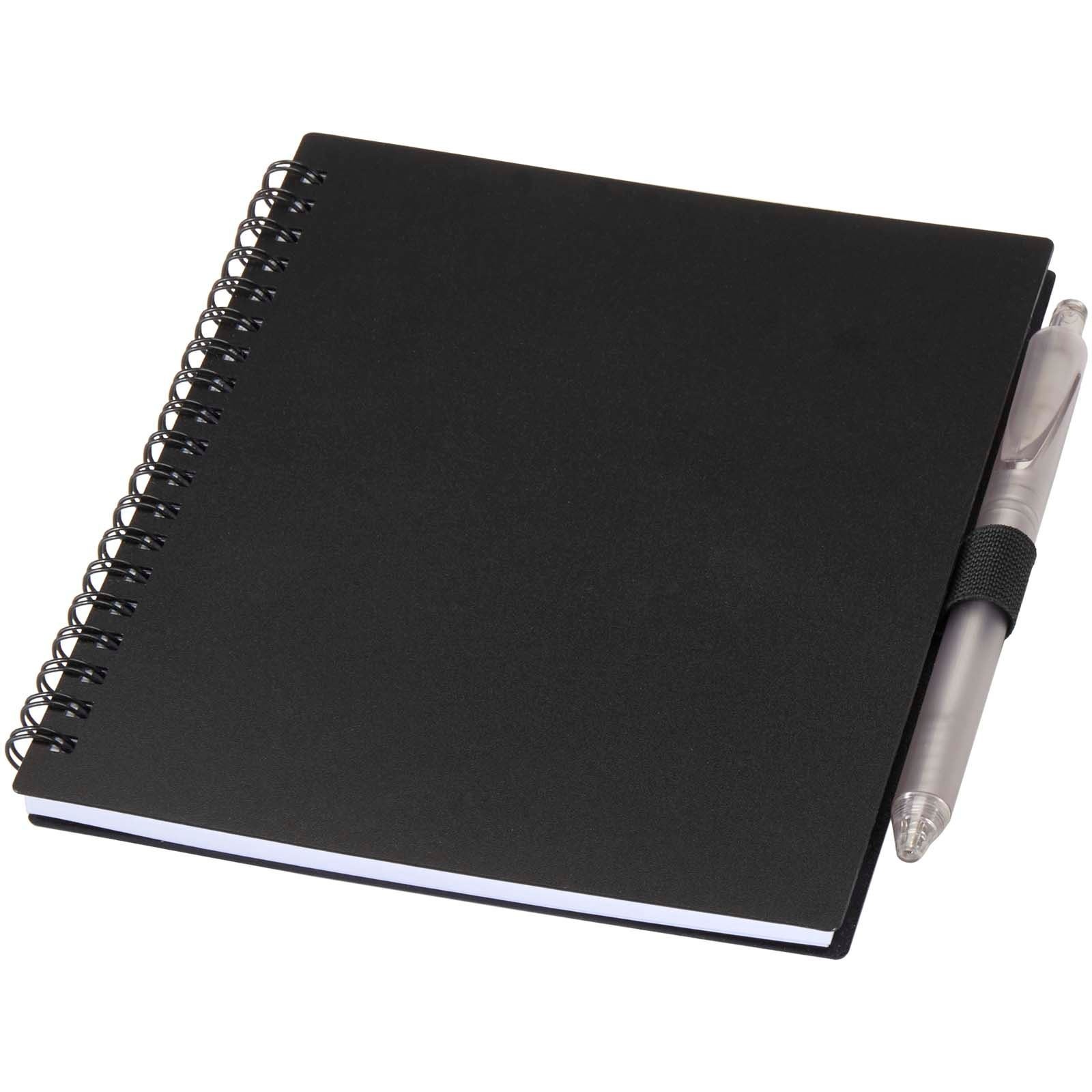 Ensemble carnet à couverture souple en plastique recyclé et stylo bille (encre bleue) Niove