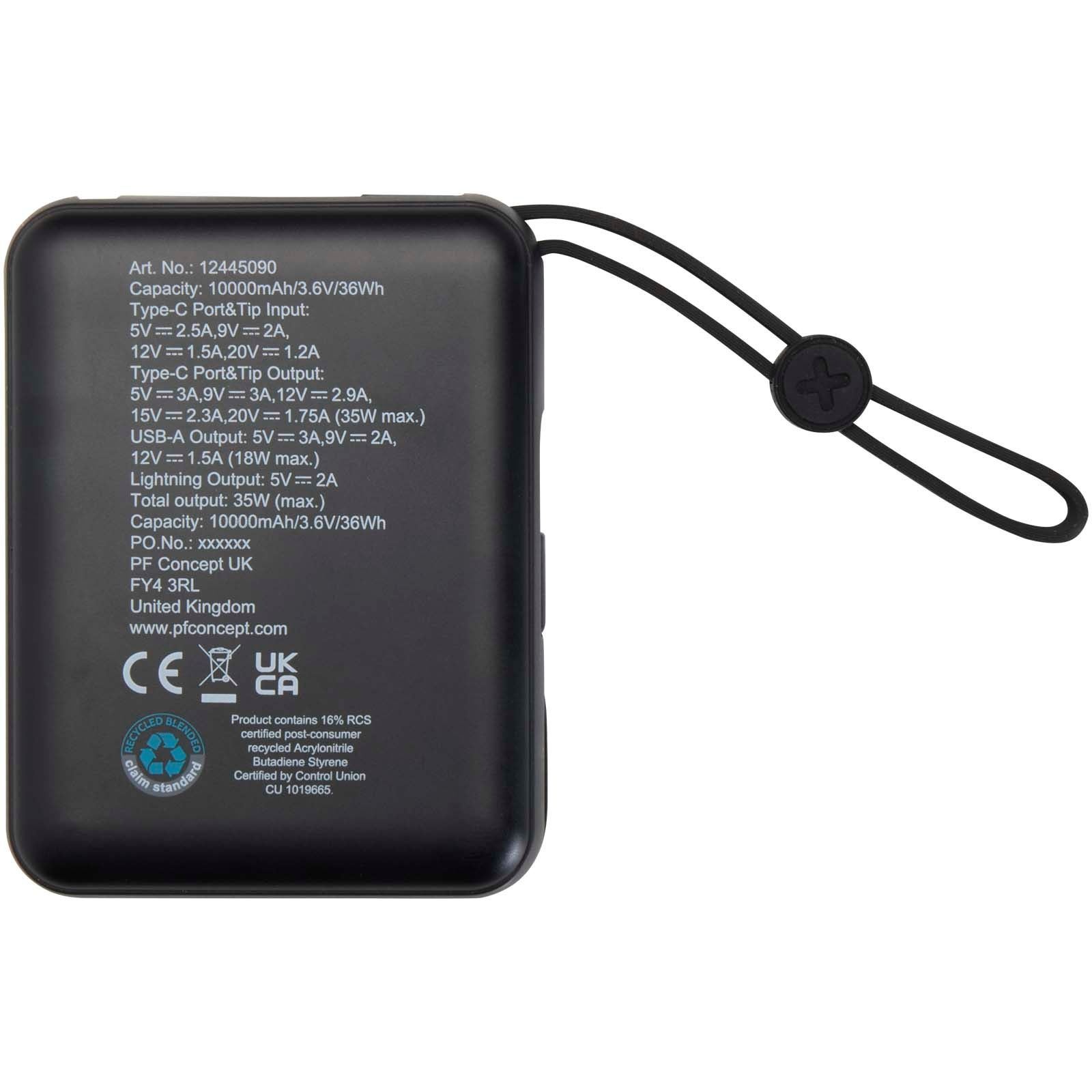 Batterie externe Acrux de 10 000 mAh et 35 W pour tablette avec câble Type-C intégré - fabriquée en plastique recyclé 6