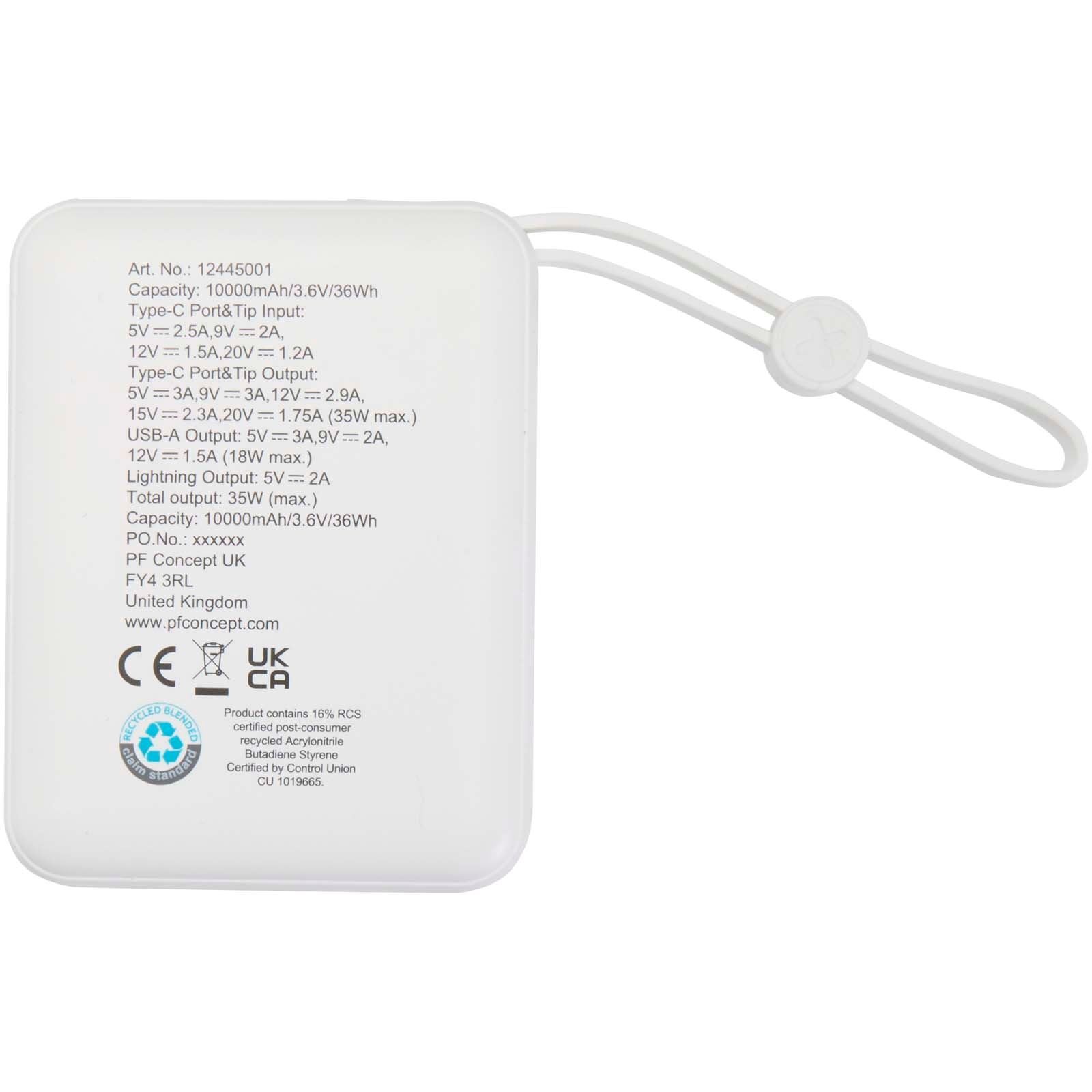 Batterie externe Acrux de 10 000 mAh et 35 W pour tablette avec câble Type-C intégré - fabriquée en plastique recyclé 7