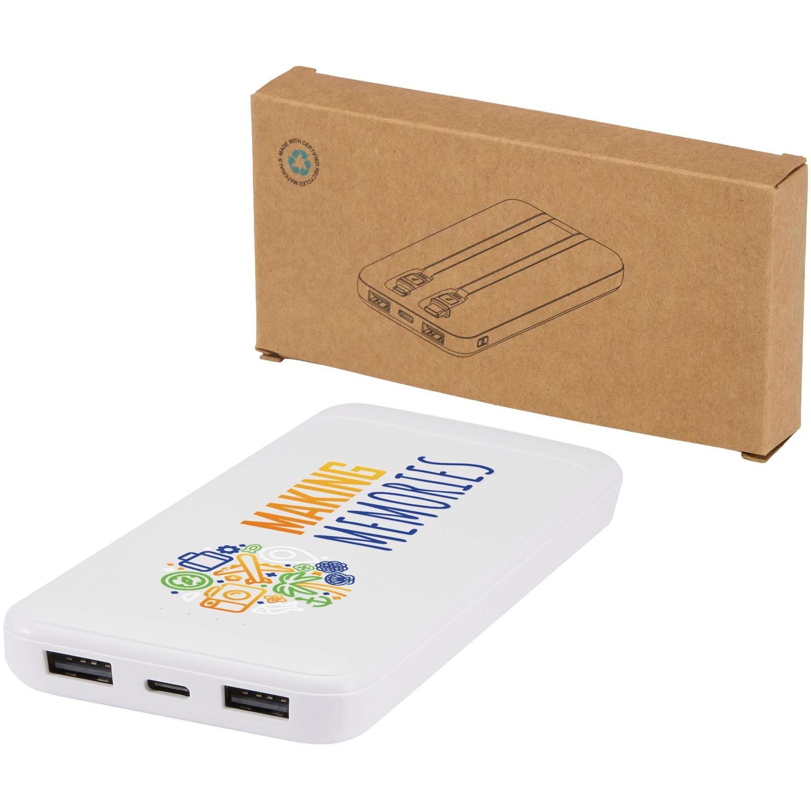 Batterie de secours Adhil de 10 000 mAh et 10 W en plastique recyclé avec 2 câbles intégrés 6