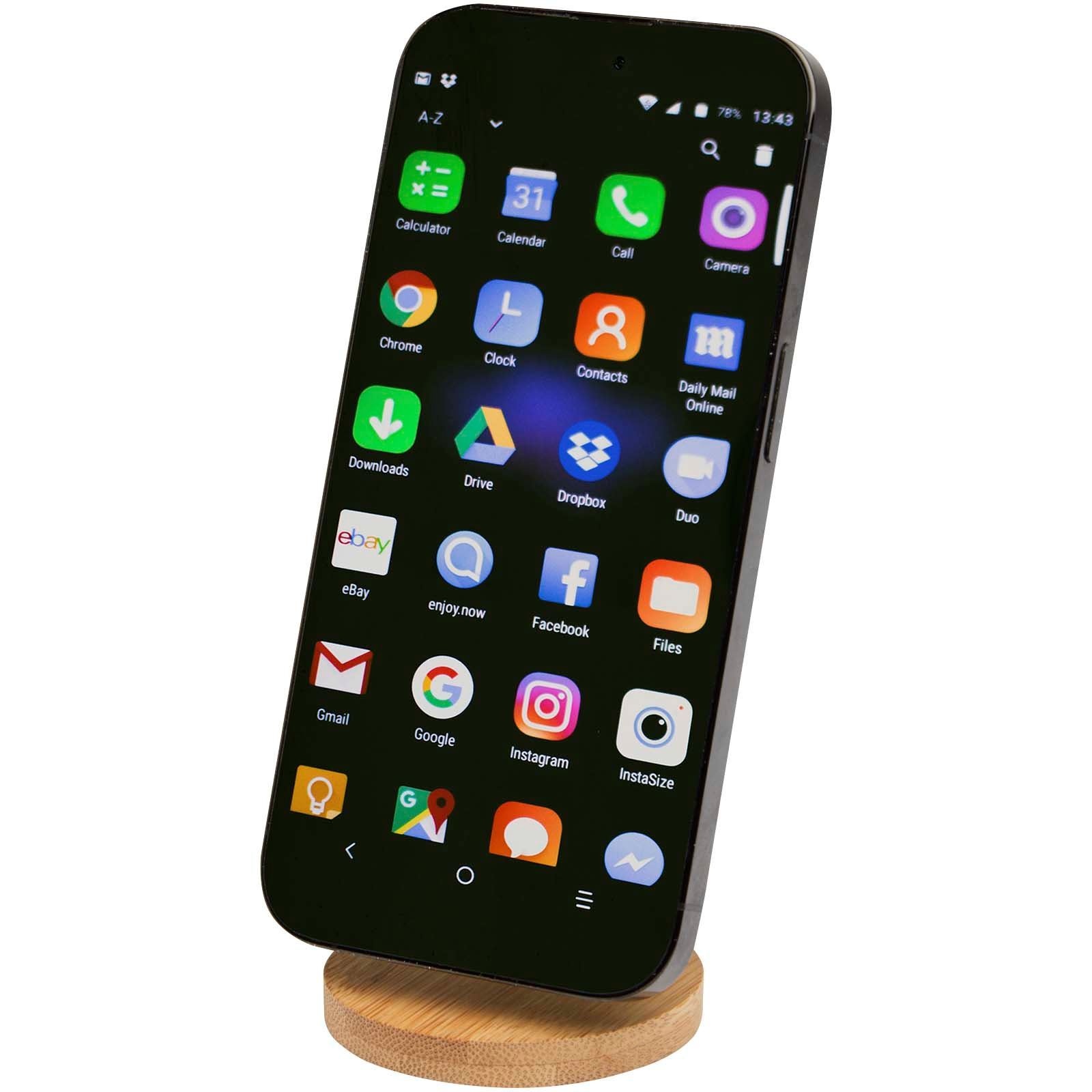 Support de téléphone Alcor magnétique et pliable en plastique recyclé avec détails en bambou