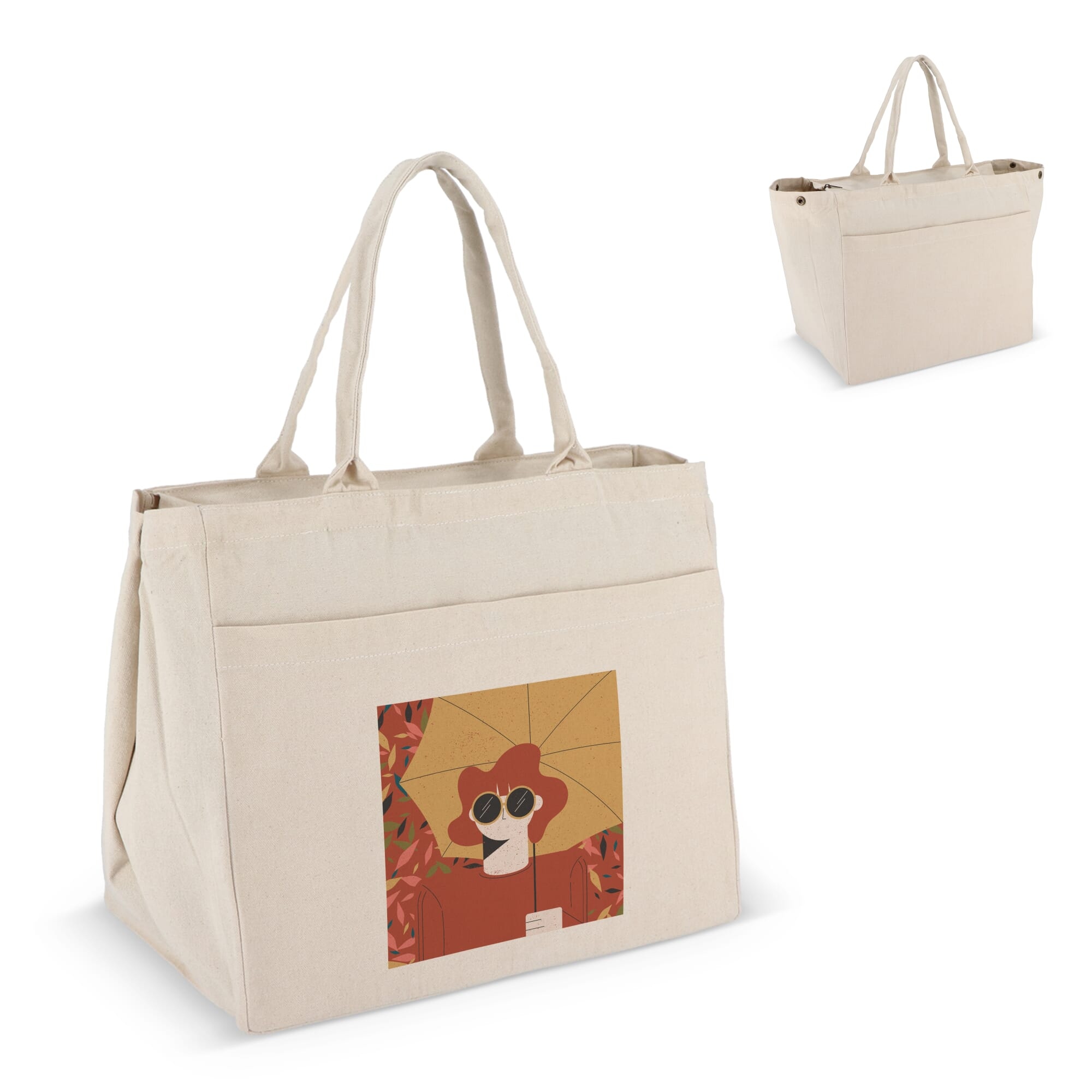 Sac fourre-tout en coton avec fermeture éclair OEKO-TEX® 39 x 24 x 34cm 320g/m².
