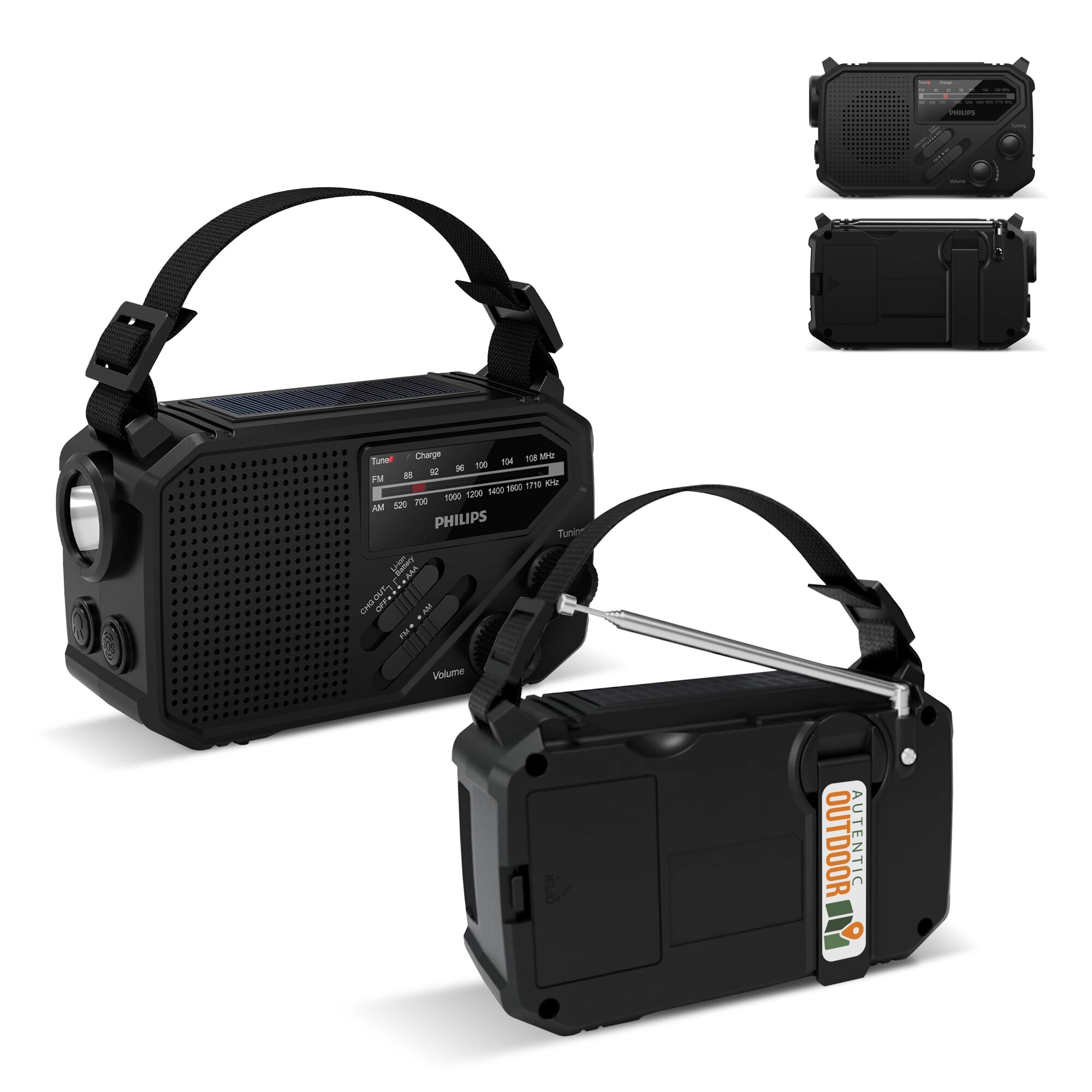 Radio d'urgence Philips TAR1609 avec tuner analogique FM/AM et lampe de poche