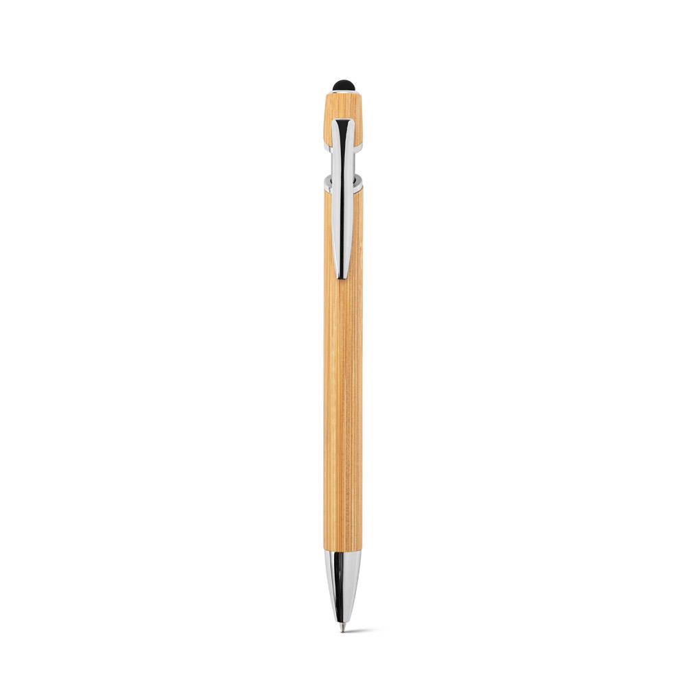 NEIL BAMBOO. Stylo à bille en bambou avec détails en aluminium chromé 3
