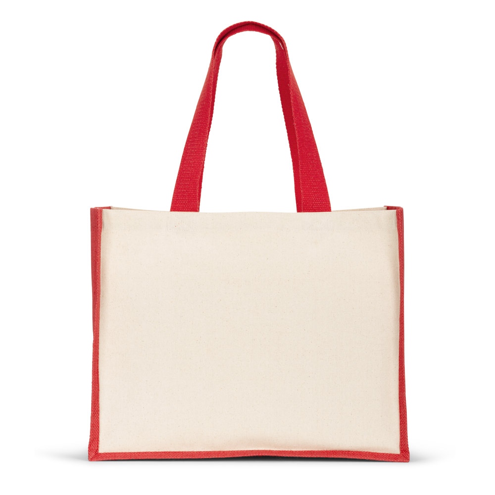 HELSINQUE COLOUR. Sac en toile (320 g/m²), avec fond et côtés en jute laminé (350 g/m²) de couleur 5