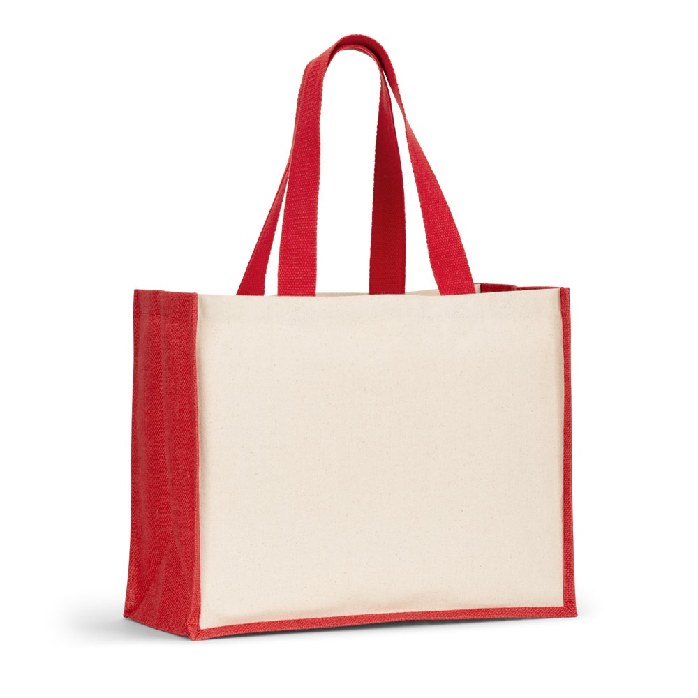 HELSINQUE COLOUR. Sac en toile (320 g/m²), avec fond et côtés en jute laminé (350 g/m²) de couleur 4