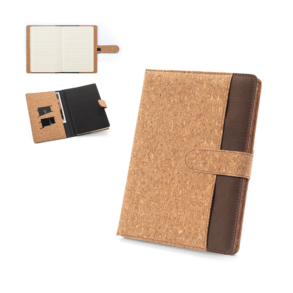 FIELDING. Classeur A5 en liège et polyester recyclé (100 % rPET) avec bloc-notes amovible