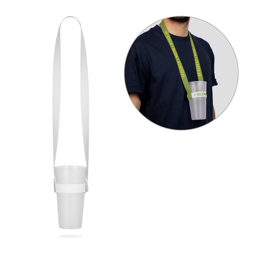 OXFORD. Lanyard de sublimation en polyester recyclé (100% rPET) avec support de gobelet élastique