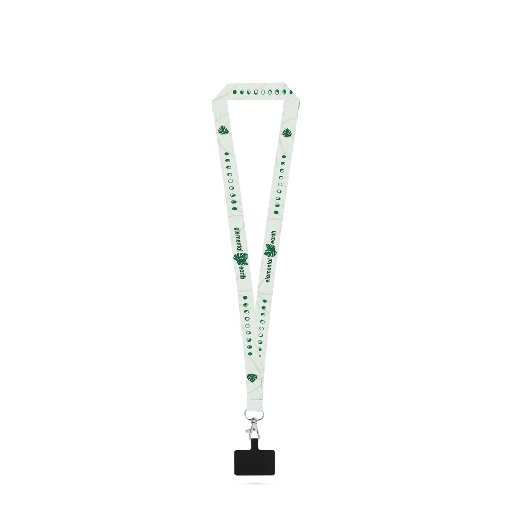 HARLOW. Lanyard de sublimation en polyester avec mousqueton, fermoir de sécurité et support pour smartphone