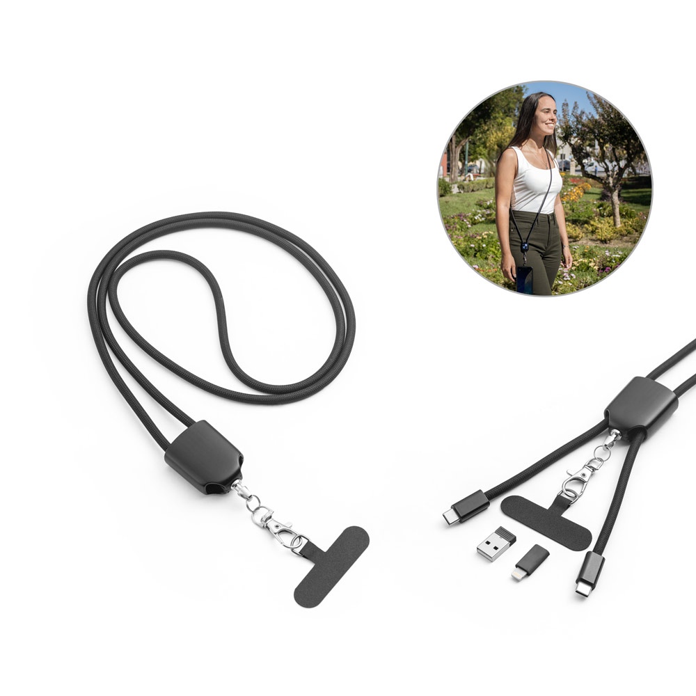 ZEWAIL. Lanière avec support pour smartphone inclus, câble USB-C et divers adaptateurs en ABS recyclé et TPE recyclé