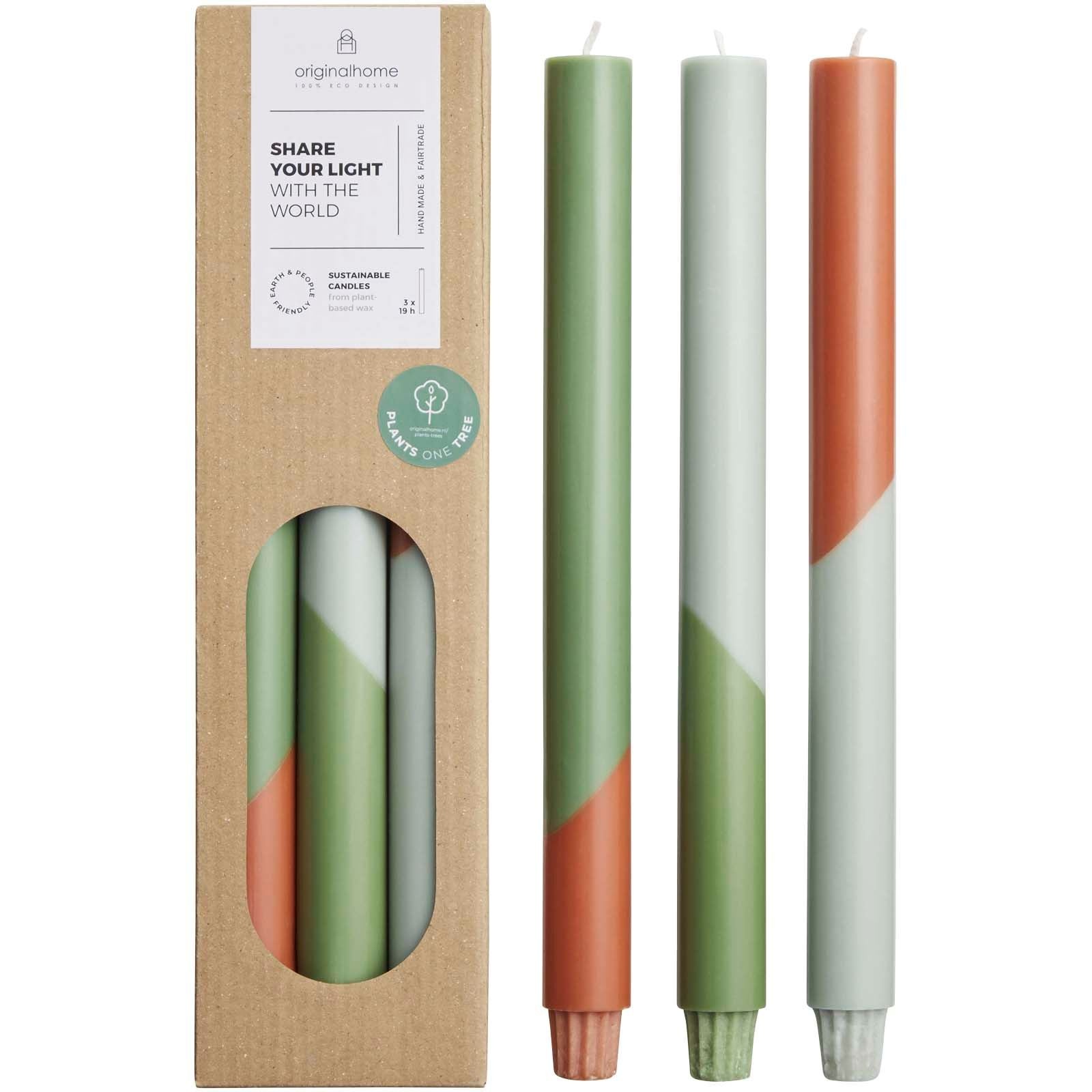 Bougies à rayures diagonales Originalhome Eden par lot de 3 2