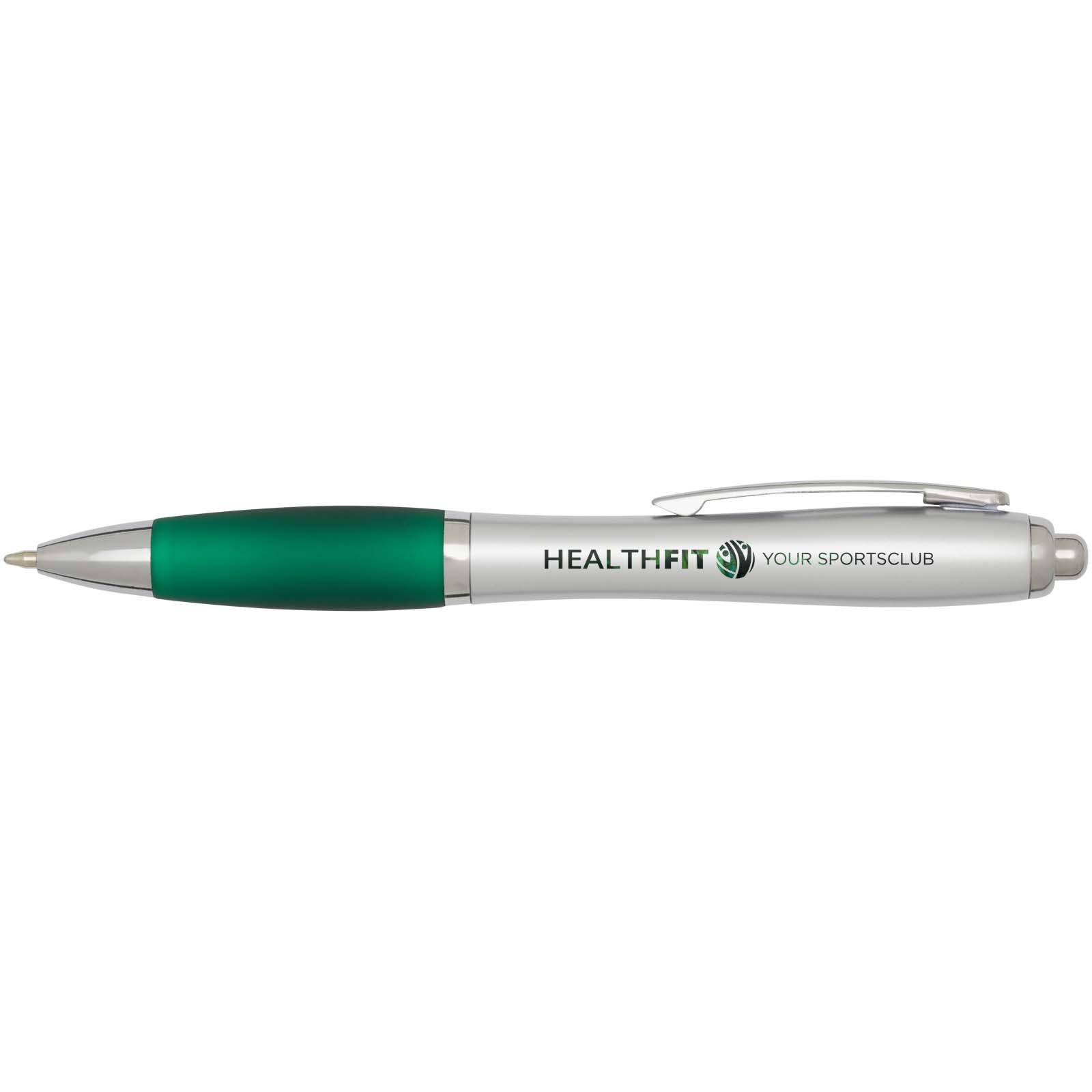 Stylo bille RCS en plastique recyclé avec corps argenté et grip coloré (encre noire) Nash 10