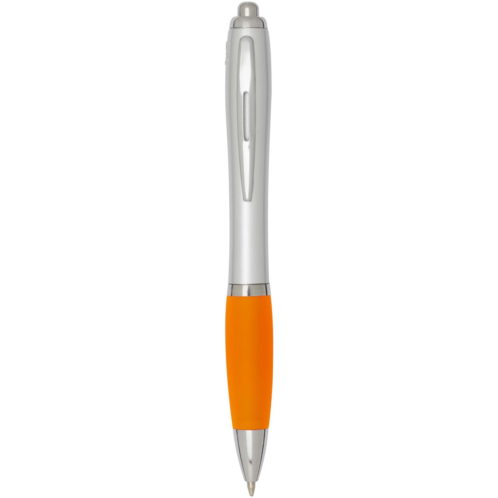 Stylo bille RCS en plastique recyclé avec corps argenté et grip coloré (encre noire) Nash 3