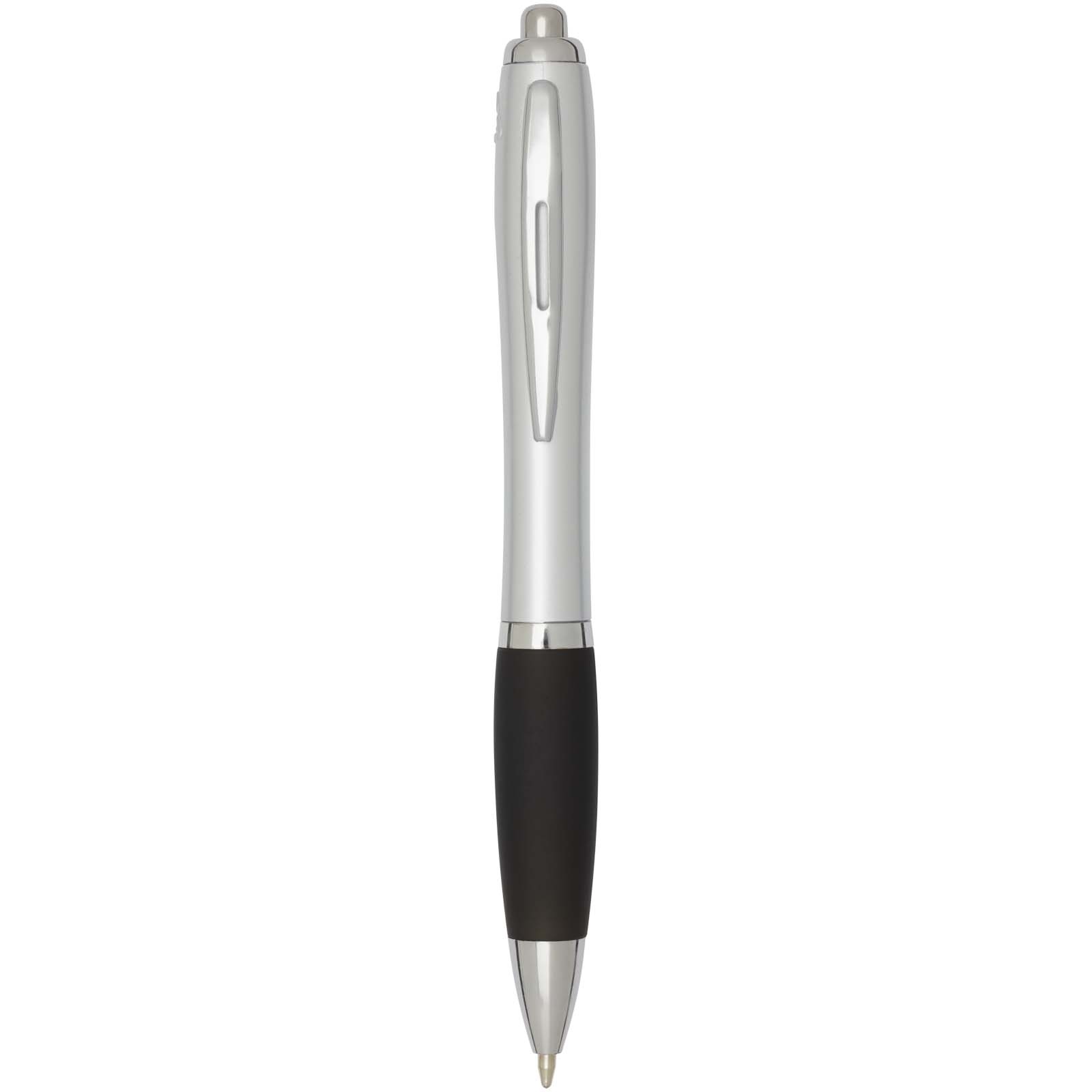 Stylo bille RCS en plastique recyclé avec corps argenté et grip coloré (encre noire) Nash 6