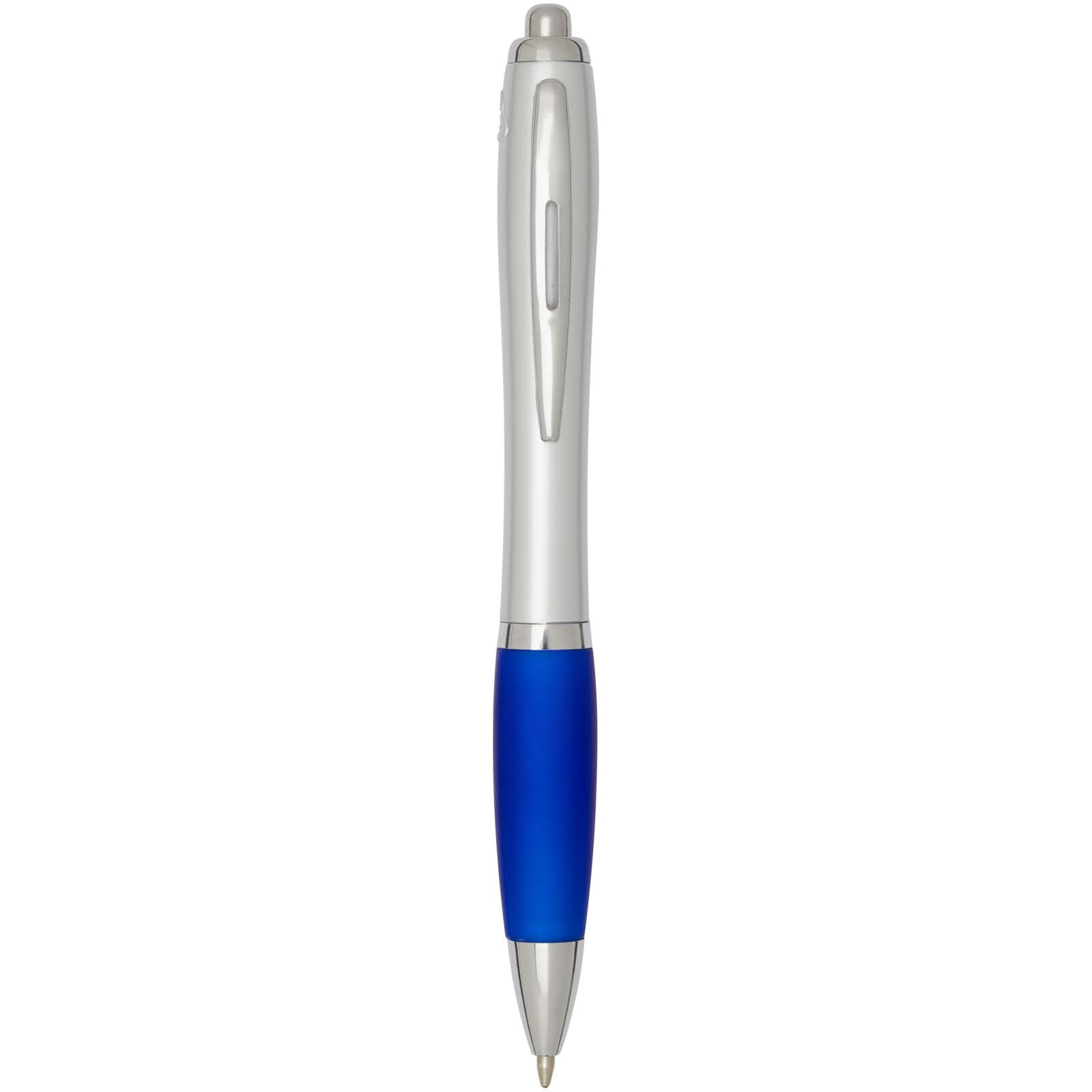 Stylo bille RCS en plastique recyclé avec corps argenté et grip coloré (encre noire) Nash 4
