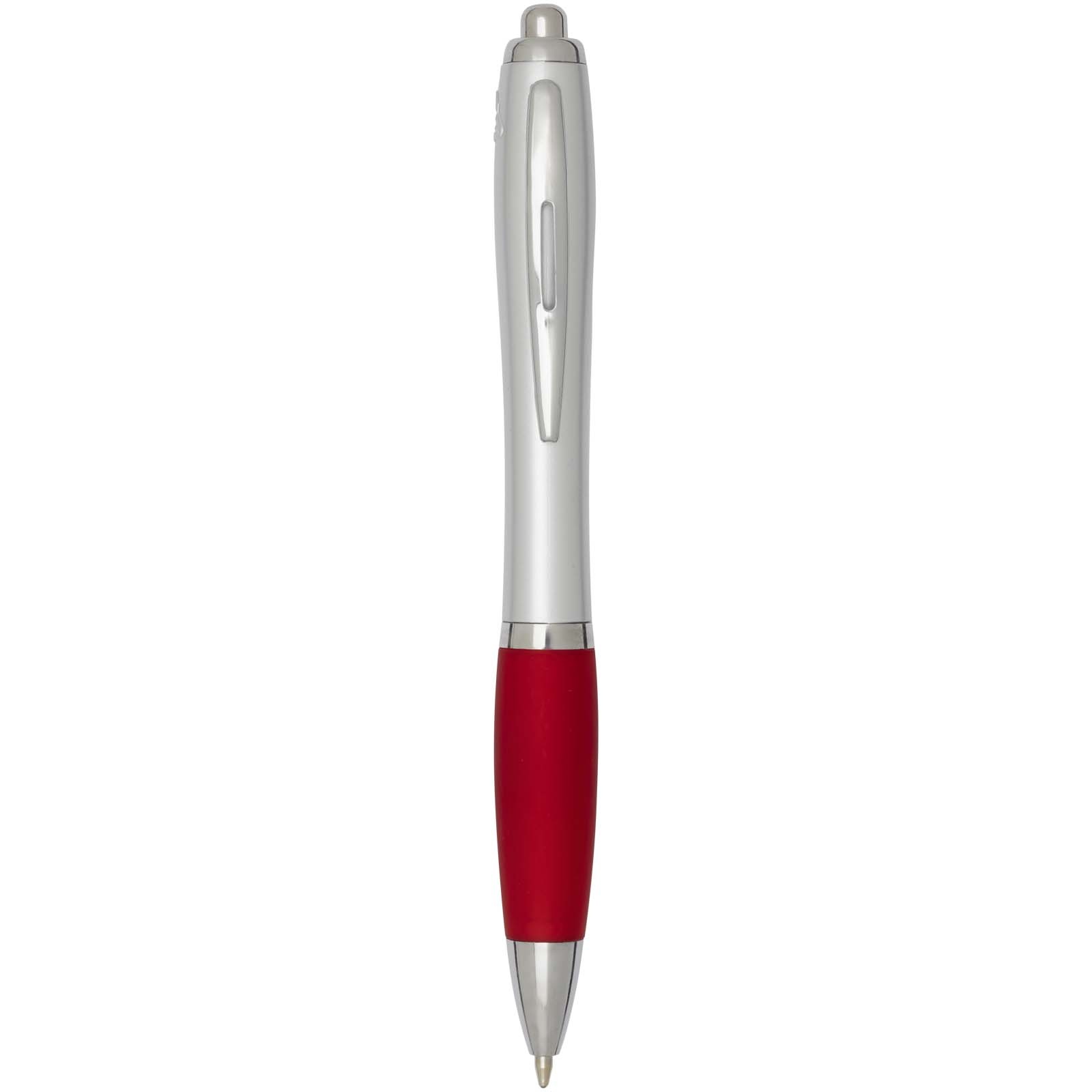 Stylo bille RCS en plastique recyclé avec corps argenté et grip coloré (encre noire) Nash