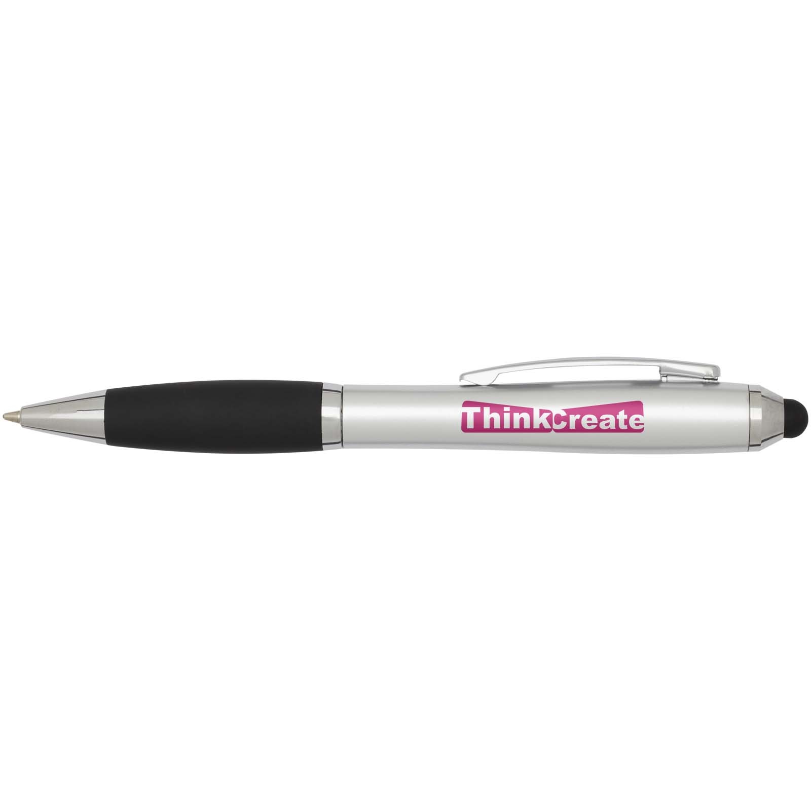 Stylo bille à stylet en plastique recyclé RCS avec corps coloré et grip noir (encre bleue) Nash 6