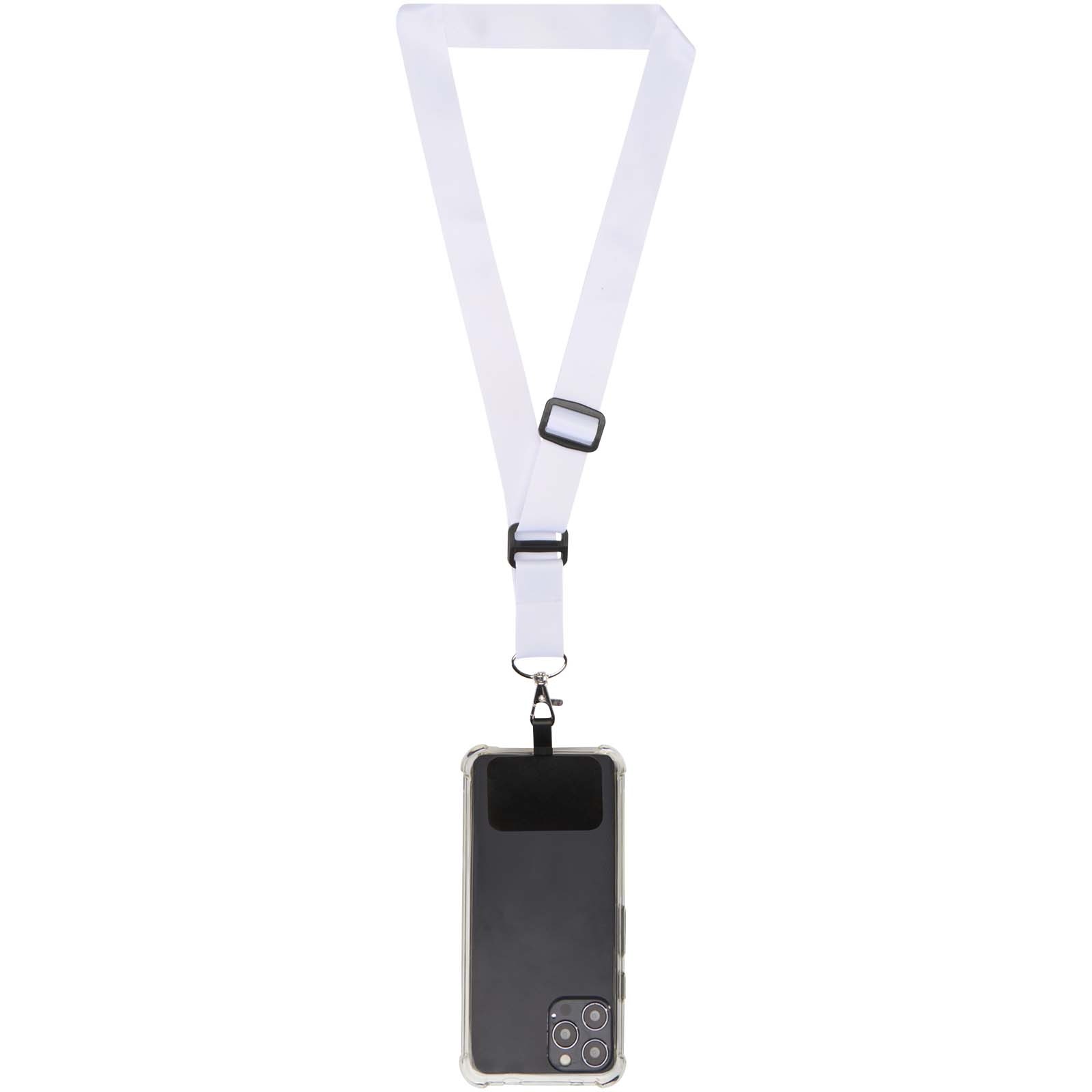 Tour de cou réglable en RPET avec impression par sublimation et son support de téléphone Lyra 4